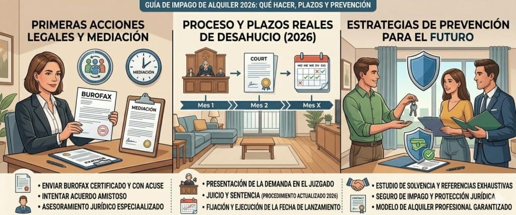 Qué hacer cuando el inquilino no paga el alquiler: pasos legales, plazos reales de desahucio y cómo evitar esta situación en el futuro. Guía actualizada 2026.